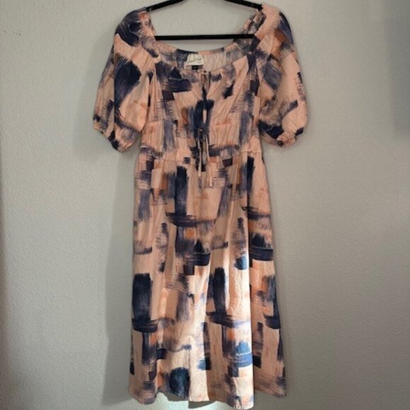 NWT Target Universal Thread Pink Blue Puff Short Sleeve Elastic Waist Dress - Picture 1 of 5